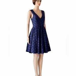 Sandro Paris Navy Jacquard Fit & Flare Dress EU 44 US 12